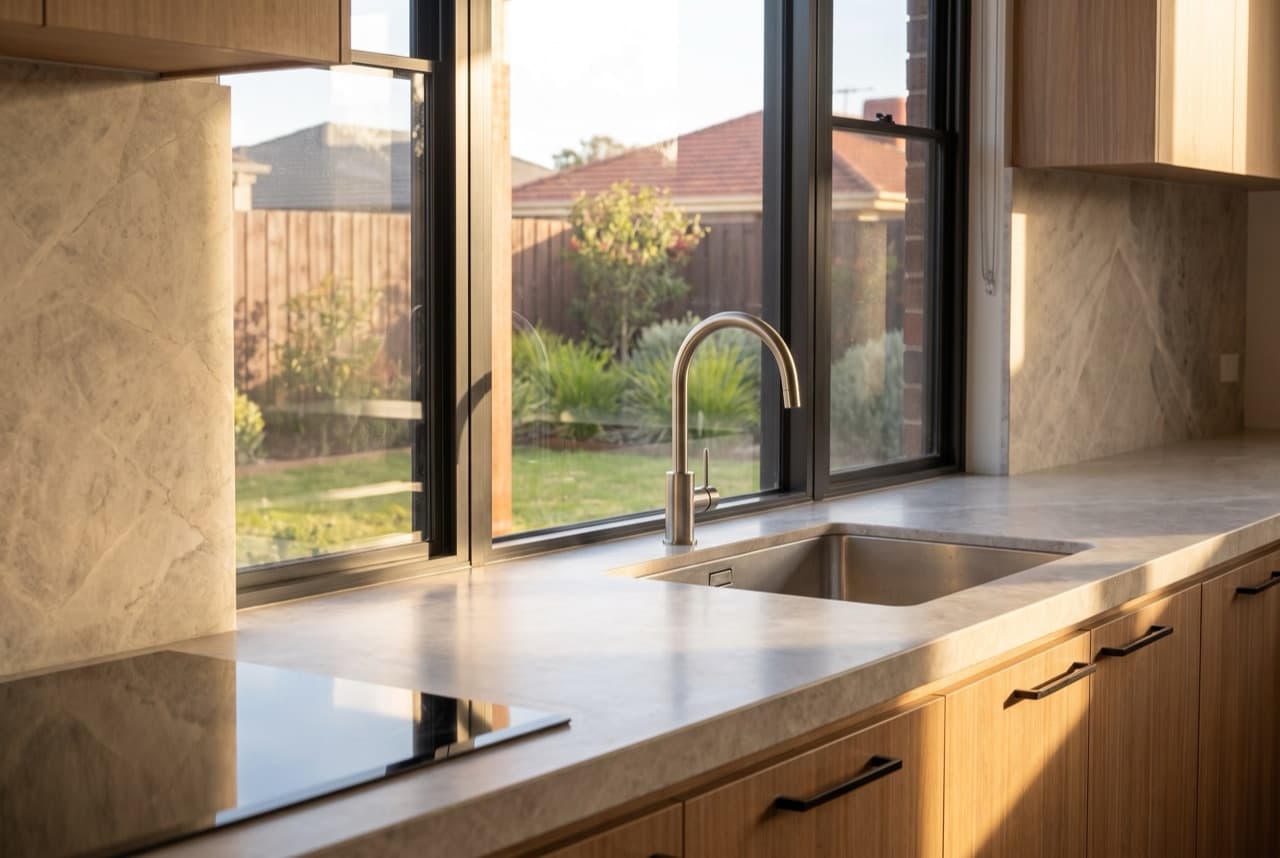 AI concept visualisation: cooktop, sink and tapware on the kitchen's working bench